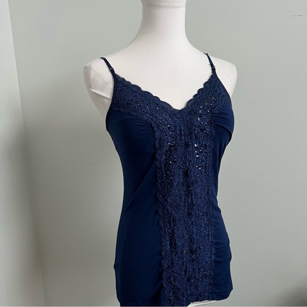 Vintage Guess Navy Lace Beaded Camisole Y2K Romantic Top M - Picture 5 of 8